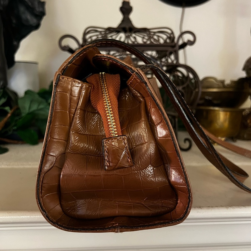 Divina Firenze  Brown Tan Leather Crocodile Embossed Handbag Purse - Picture 4 of 9